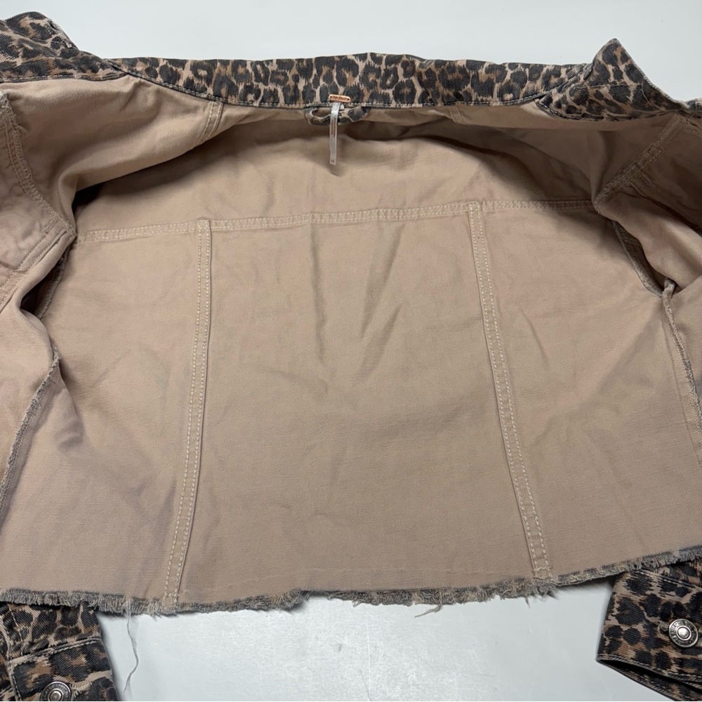 Free People | Animal Print Denim Jacket - Boho Chic - Neutral Edgy Layer - Picture 8 of 12